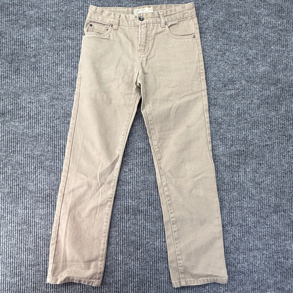 Lucky Brand Boys Tan Jeans Twill Pants Straight Leg Size 14 Cotton Trousers‎